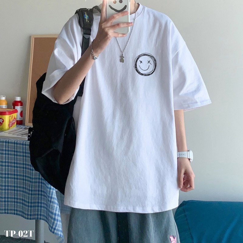 Áo thun nam nữ tay lỡ unisex oversize áo phông form rộng basic tee hình icon mặt cười