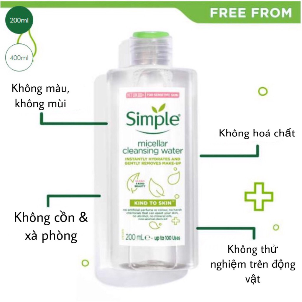 Nước Tẩy Trang SIMPLE Cleansing Water Kind To Skin 200ML