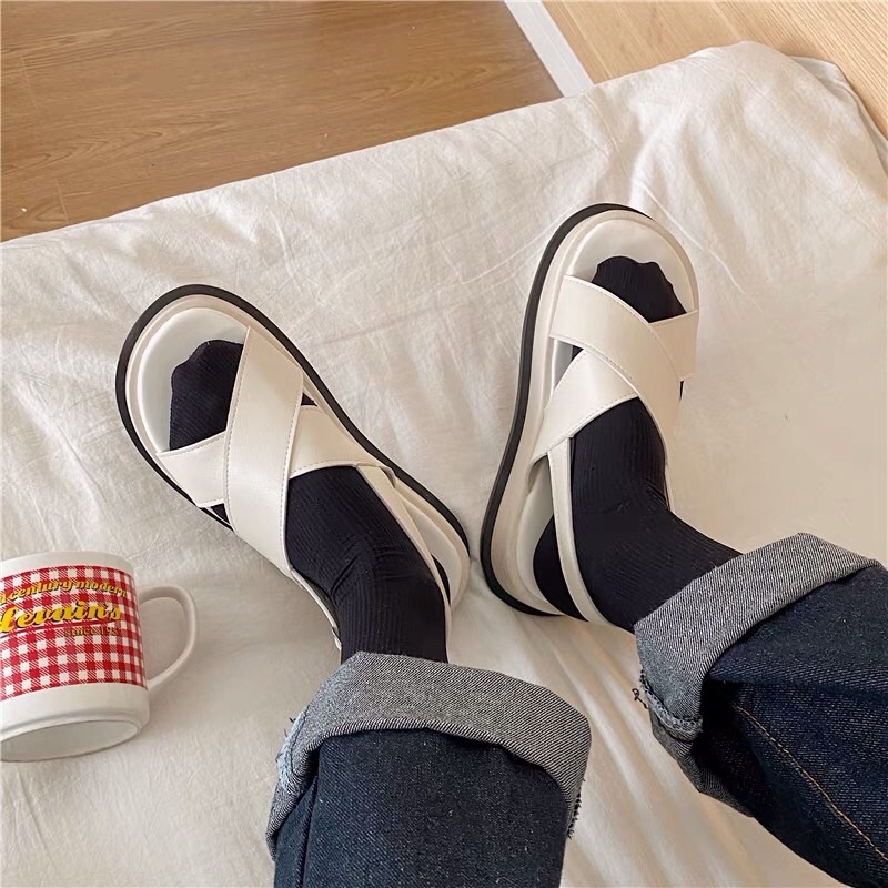 Giày Sandal Quai Dán Chéo Basic Gopjunsh Êm Mịn Đi Học Đi Chơi Phong Cách Hàn Quốc Hot 2022o
