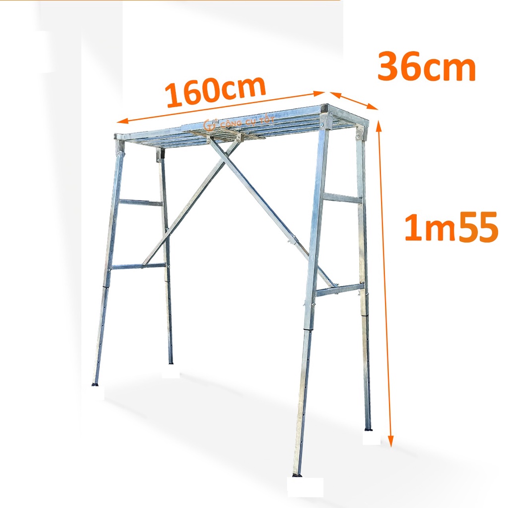 Giàn giáo gấp gọn thông minh cao 1m55 tùy chỉnh mặt đứng 160x36cm nặng 18kg chắc chắn