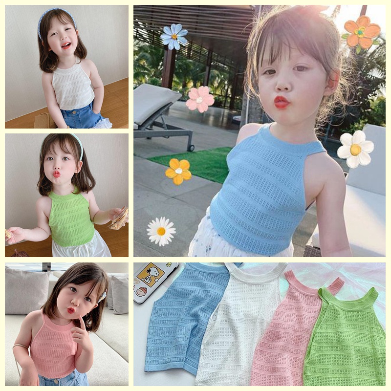 Áo Croptop Sát Nách Màu Sắc Kẹo Ngọt Thời Trang Mùa Hè Hàn Quốc Cho Bé Gái