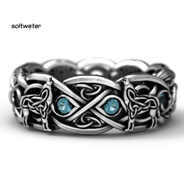 Nhẫn Mạ Bạc Đính Đá Topaz Nhân Tạo Phong Cách Cổ Điển Dành Cho Nam Và Nữ