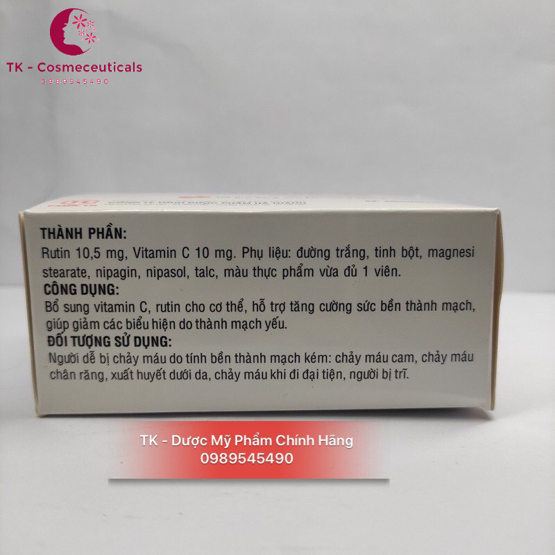 Rutin C Đại Uy/ Rutin C Hà Thành - Bổ Sung Vitamin C Giúp Tăng Tính Bền Mạch Máu, Giảm Chảy Máu Chân Răng - Hộp 100 Viên
