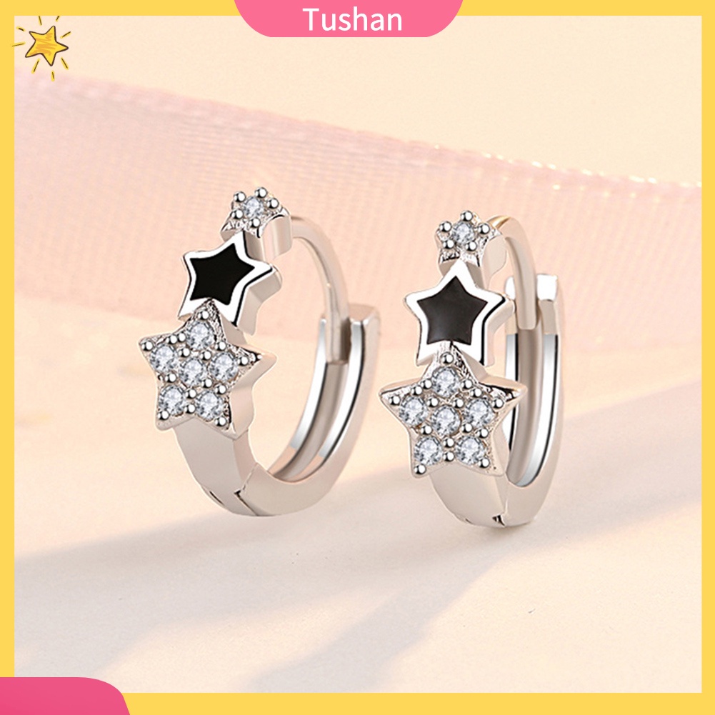 TUSH Women Cubic Zirconia Inlaid Star Huggie Earrings Fashion Piercing Jewelry Gift