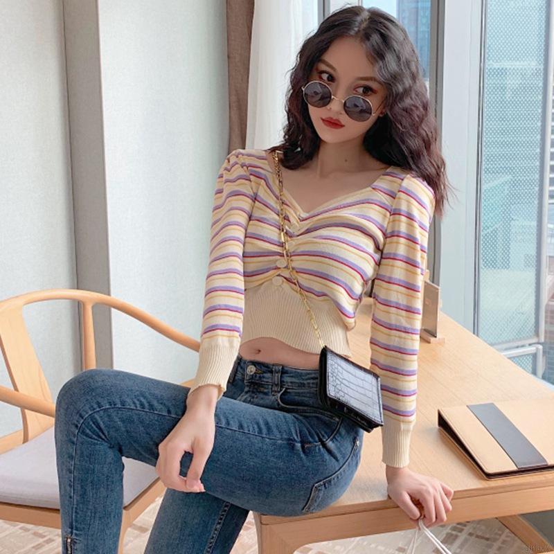 Áo Thun Tay Dài Cổ Chữ V Khoét Sâu Gợi Cảm Cho Bạn Nữ