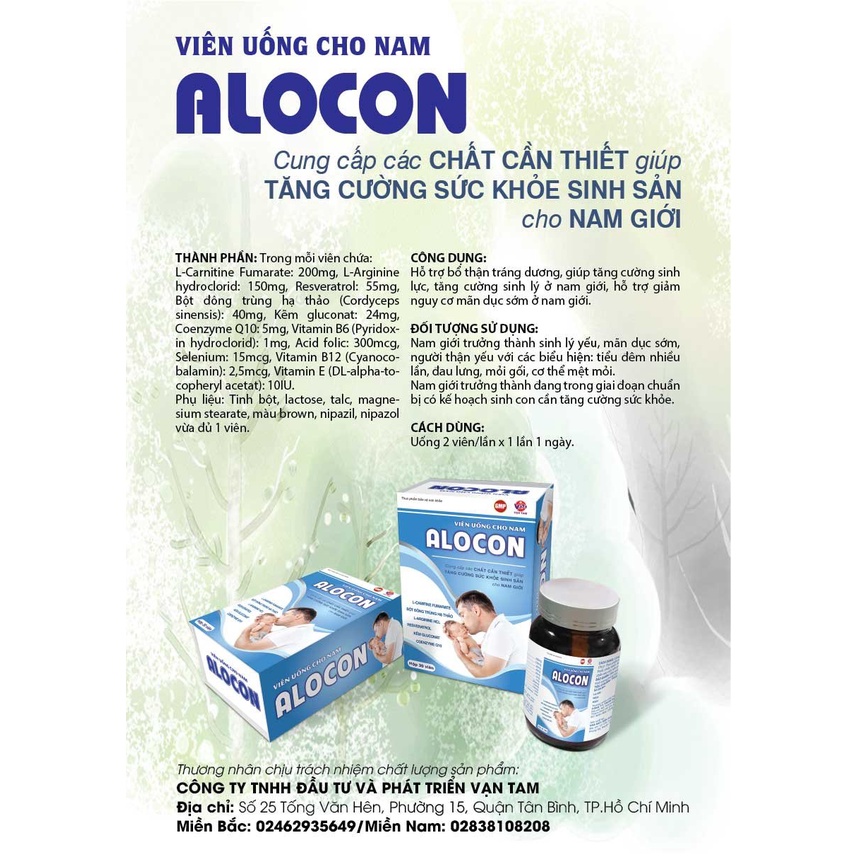 Viên Uống Tăng Khả Năng Thụ Thai Alocon Nam Vạn Tam Giúp Bổ Thận Tráng Dương Tăng Cường Sinh Lý Mạnh Tinh Trùng