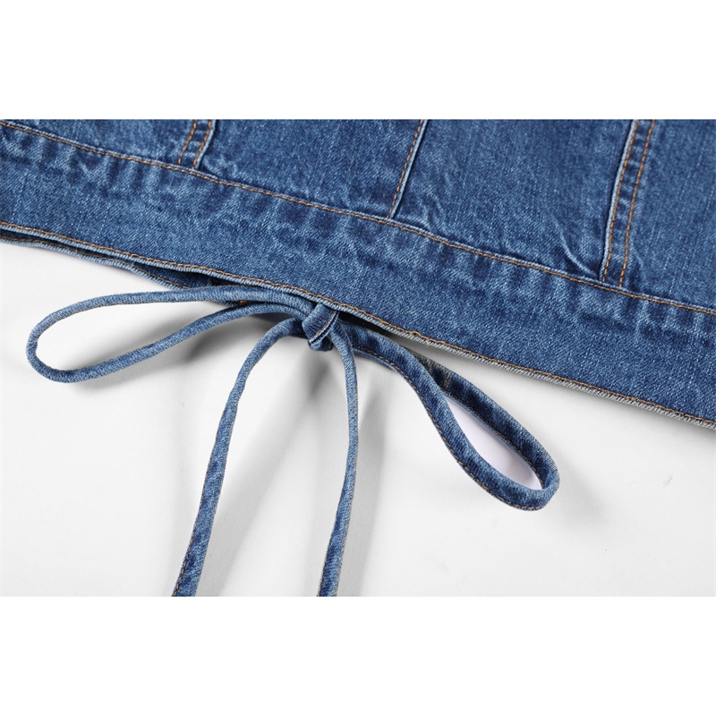 Áo denim hai dây ZHELIHANGFEI dáng ôm phong cách Hàn Quốc thời trang xuân hè cho nữ