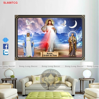 Tranh dán tường 3D Đức Mẹ - Chúa Giê-su - Thánh Cả Giu-se -SL608TCG- Tranh 3D công giáo - Song Long Decor
