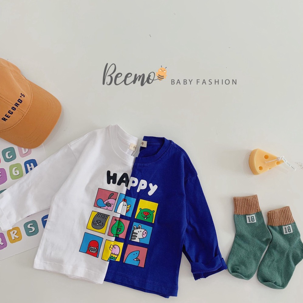 Áo phông dài tay HAPPY in hình thú vui nhộn cho bé trai/bé gái - 21A044