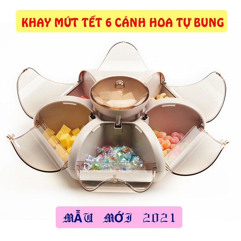 [ Mẫu mới ] Khay mứt tết 6 cánh hoa tự bung - Khay đựng bánh kẹo tết sang trọng, lịch sự - Mẫu mã đẹp, giá rẻ GD014