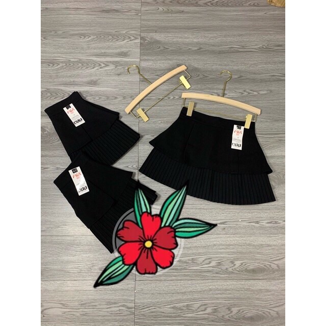 Chân Váy Ngắn Xoè 2 Tầng Xếp li nhỏ dưới màu ĐEN- chân váy tennis nữ lưng cao chất tuyếtmưa phong cách ulzzang hàn quốc