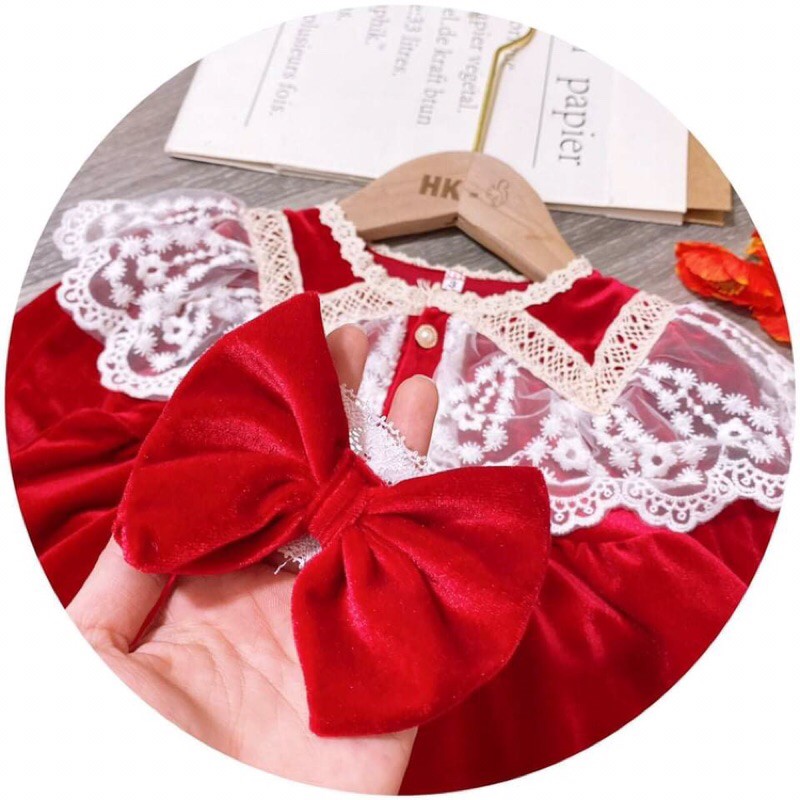 Váy nhung đỏ phối ren cho bé (9-15kg)