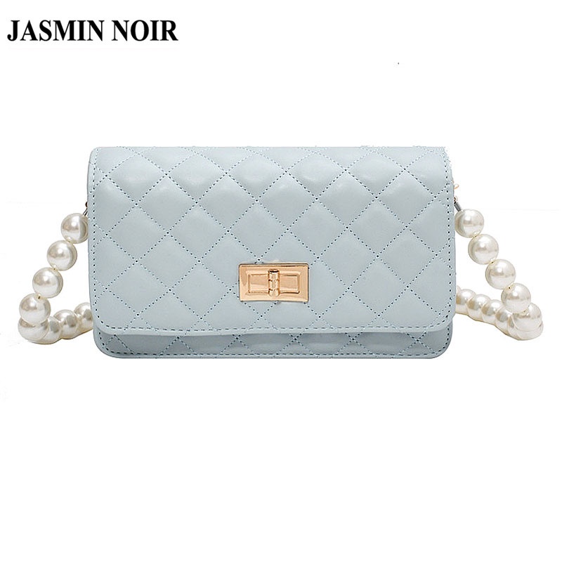 Túi Đeo Chéo JASMIN NOIR Họa Tiết Caro Đính Ngọc Trai Nhân Tạo Hợp Thời Trang Dành Cho Nữ