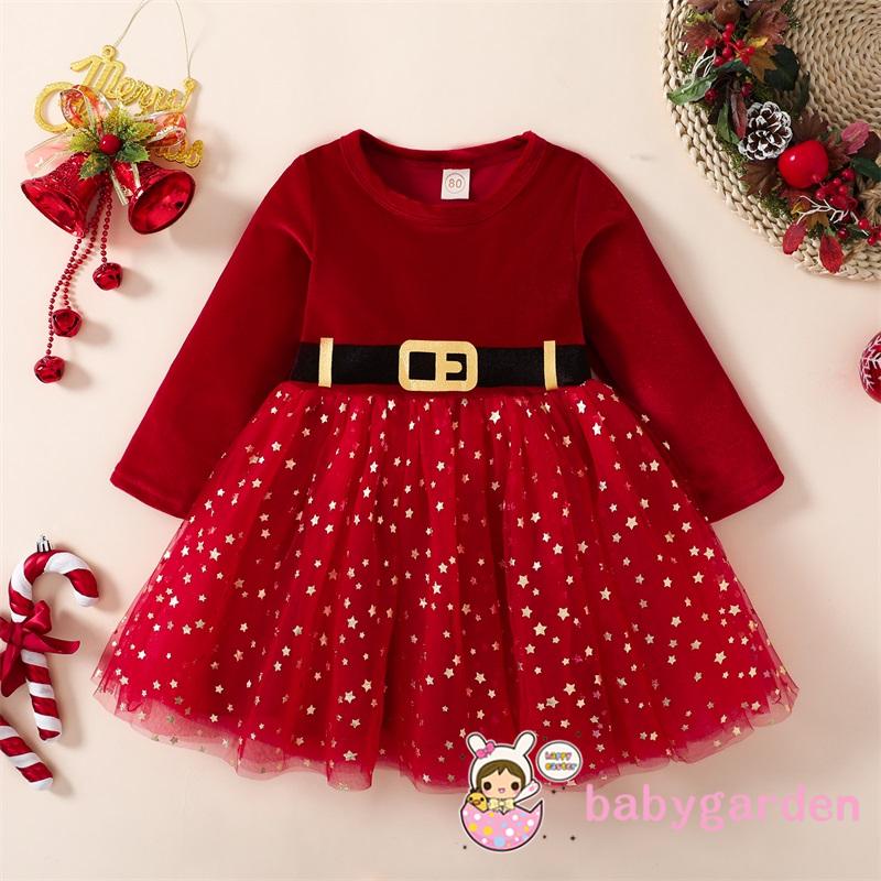 Đầm Xoè Tulle Tay Dài Hoạ Tiết Giáng Sinh Cho Bé Gái 1-5 Tuổi