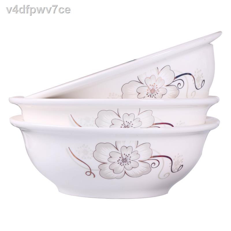 ✸✑☜3 bát ăn gia đình lớn, bộ đồ ăn bằng sứ, nồi có nắp đậy, bát mì ăn liền cổ sáng tạo với thìa súp lớn