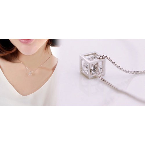 Mặt dây chuyền mạ bạc mặt hình khối thời trang