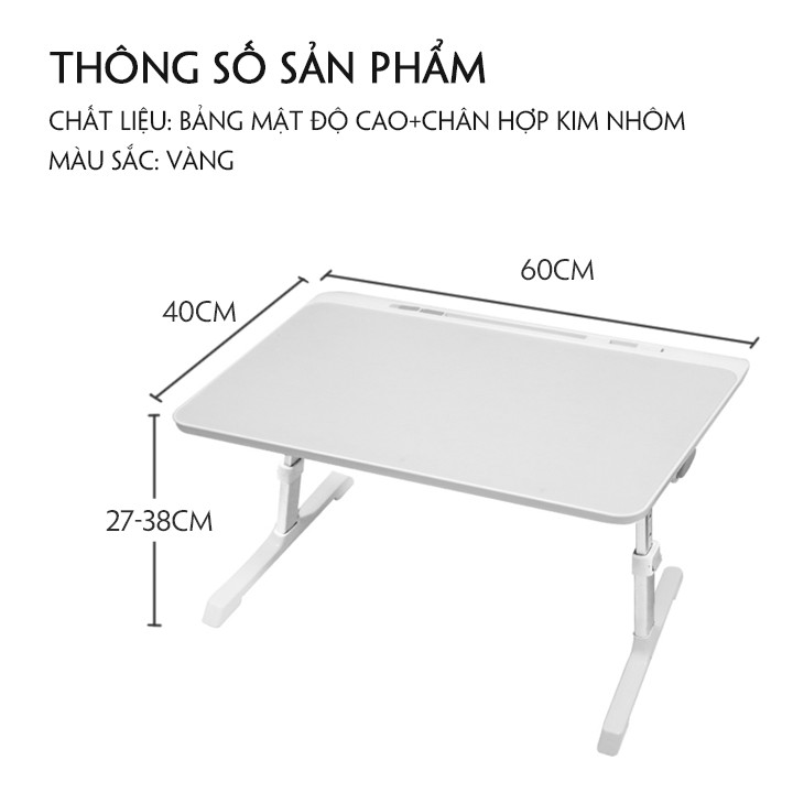 Bàn Học, Bàn Laptop Gấp Gọn Có Ngăn Chứa Đồ, Nâng Hạ Chiều Cao, Mặt Bàn Nghiêng, 4 Cổng USB Kèm Quạt Mini Và Đèn Led