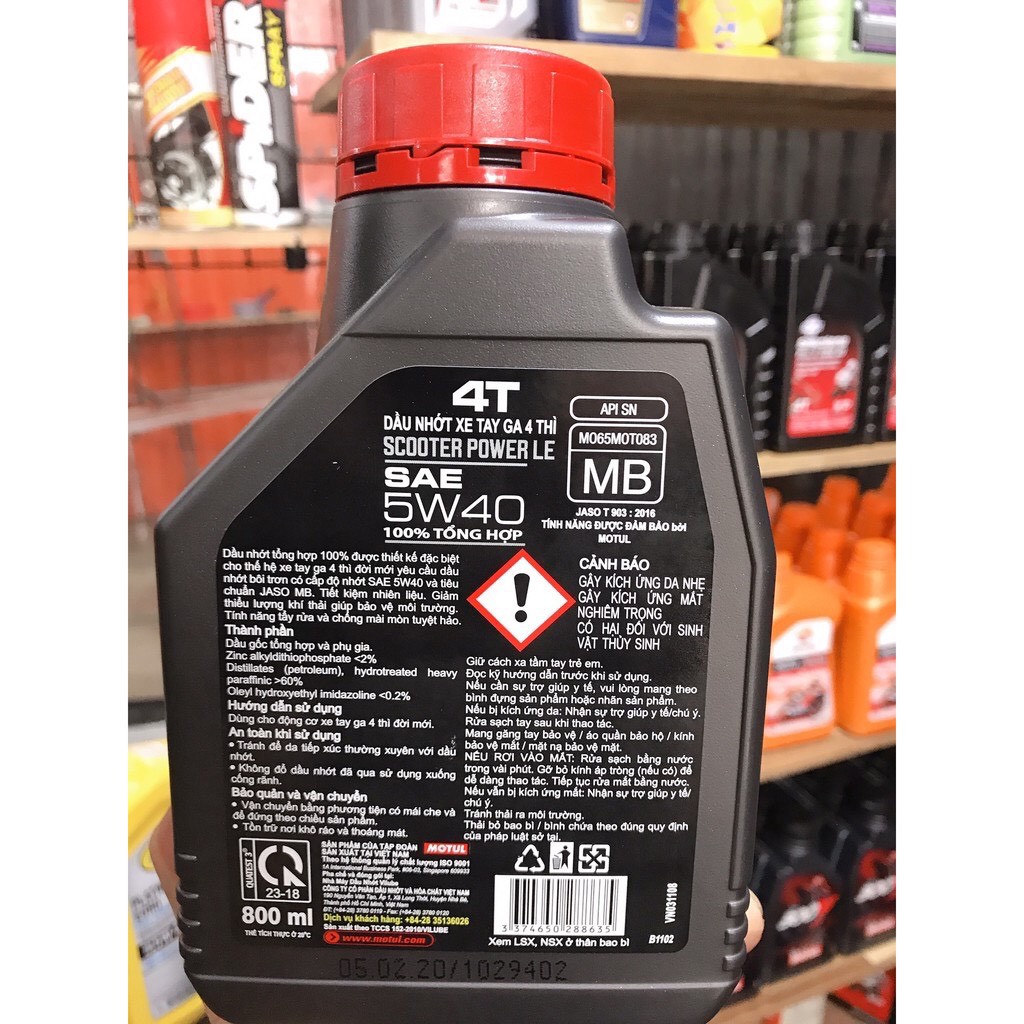 Motul Scooter Power LE 5W40 800ml - Nhớt cao cấp FULL TỔNG HỢP cho xe TAY GA