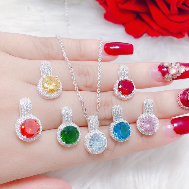 DÂY CHUYỀN NỮ BẠC TA - DÂY CHUYỀN MẶT ĐÁ TRÒN NHIỀU MÀU