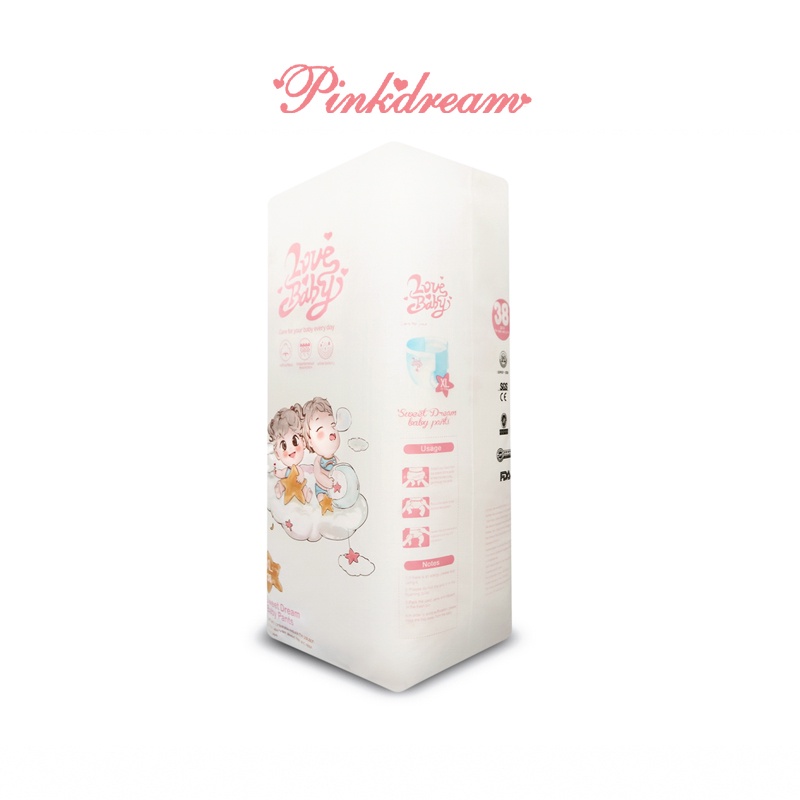 Tã/Bỉm quần hữu cơ PinkDream Love Baby size XL 38 miếng cho bé từ 12- 17kg