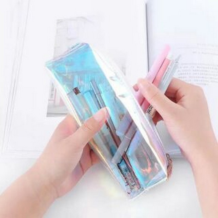 (UP) Hộp bút trong cute bóp viết bóp đựng bút đồ dùng học tập thước kẻ hologram