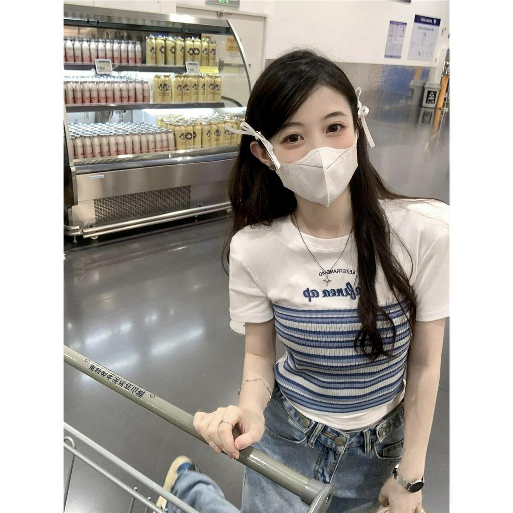 ZHELIHANGFEI Áo Dệt Kim Ngắn Tay Thiết Kế Hở Vai Lưng Cao Thời Trang Cho Nữ