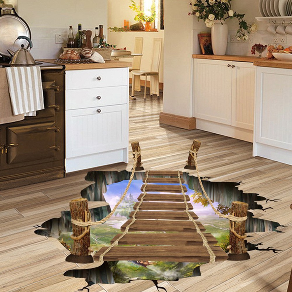 Bộ Tranh Decal 3D Trang Trí Dán Tường Hình Cầu Gỗ Treo