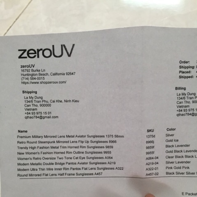 Trả ord Kính zerouv 1