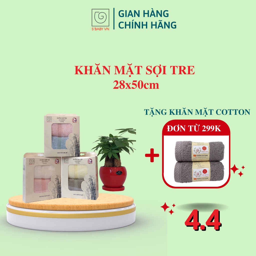 Combo 2 Khăn Mặt Sợi Tre S'BABY 28x50cm Theo Tiêu Chuẩn Xuất Nhật, An Toàn Cho Người Dùng - 8936137960035 (Hộp)