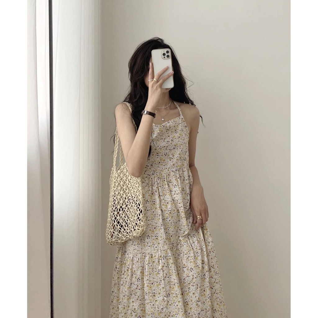 Váy 2 Dây Hoa Vàng Liti Nữ [FREESHIP] 🌸 Đầm maxi đi biển dáng suông dài, babydoll vintage bánh bèo Ulzzang HOT 🌸 | BigBuy360 - bigbuy360.vn