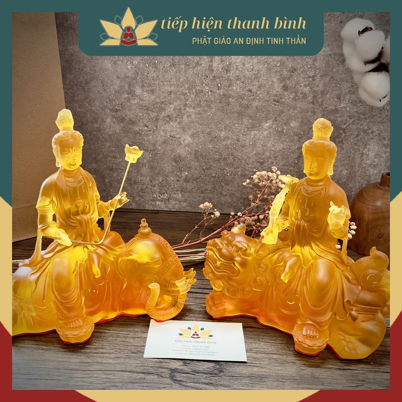Tượng Bồ Tát Văn Thù Sư Lợi Lưu Ly và Tượng Bồ Tát Phổ Hiền Lưu Ly