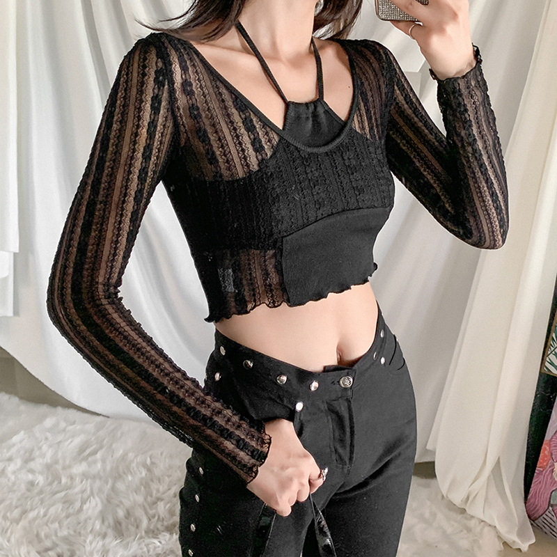 Áo Croptop Tay Dài Phối Lưới Phong Cách Modou | BigBuy360 - bigbuy360.vn