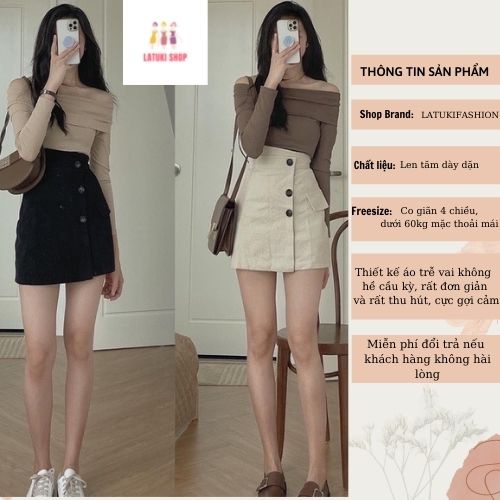 Áo trễ vai xinh chất tăm siêu mịn Áo len dài tay bẹt vai | BigBuy360 - bigbuy360.vn