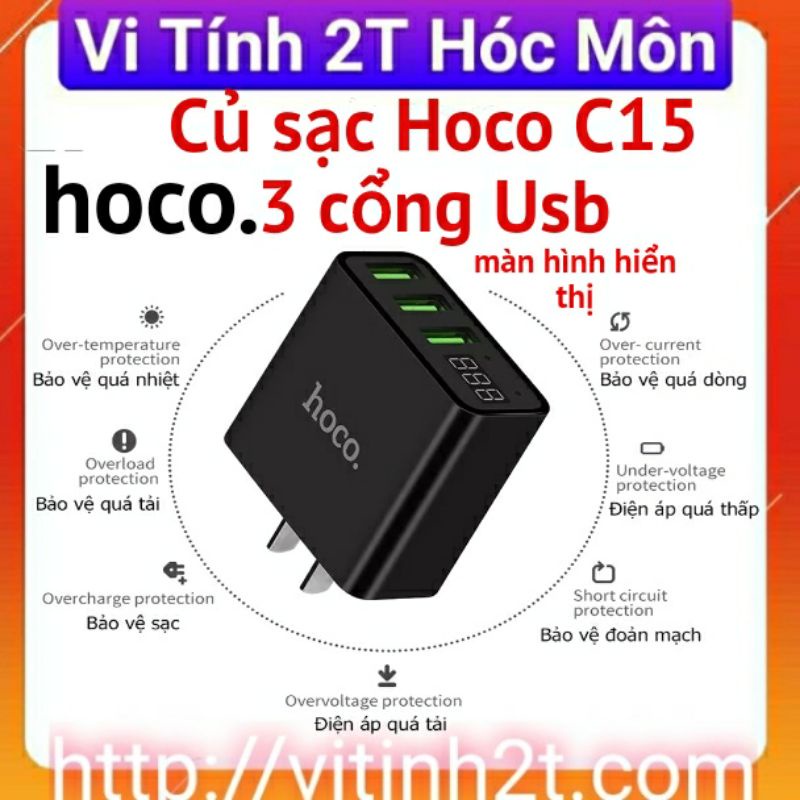 Cóc sạc 3 cổng usb 3.0A hoco C15 chính hãng 100%