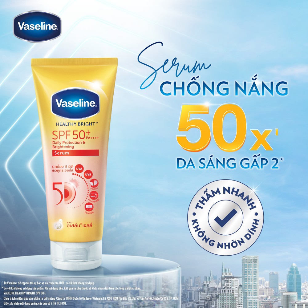 Serum chống nắng cơ thể Vaseline 50x bảo vệ da với SPF 50+ PA++++ giúp da sáng hơn gấp 2X 300ml