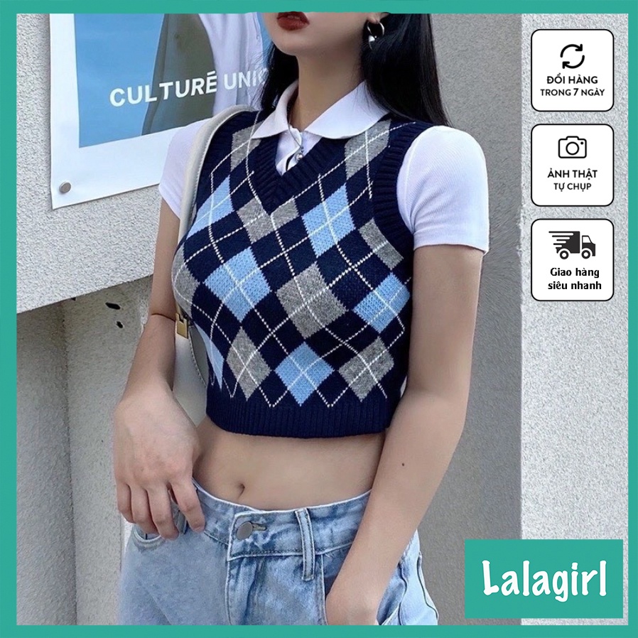 Áo gile len nữ họa tiết caro nhiều màu