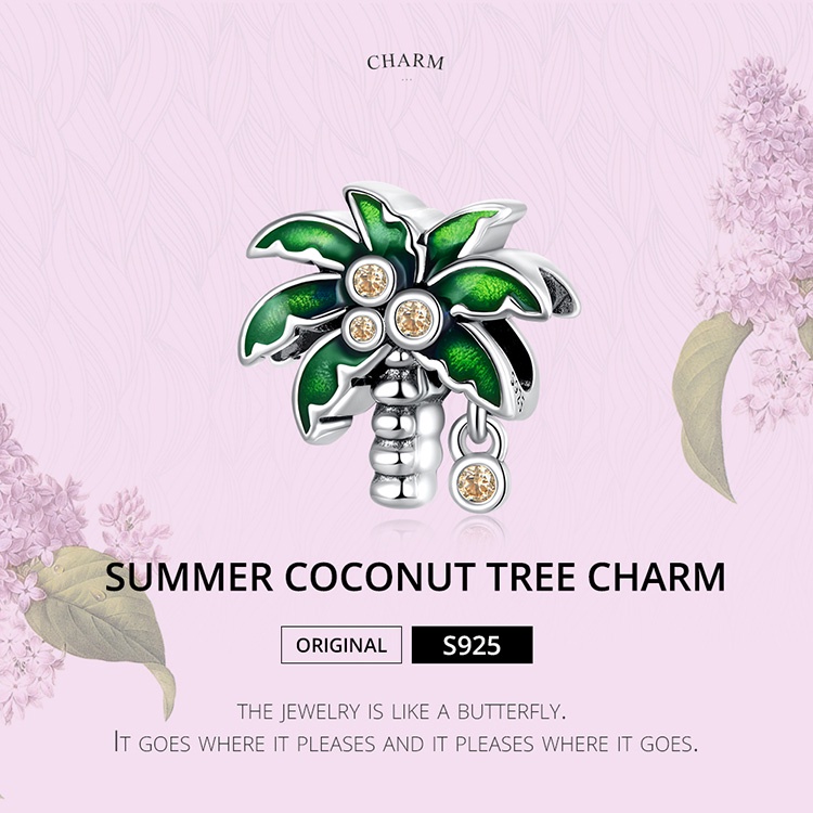 Charm BAMOER bạc 925 hình cây dừa thời trang DIY lắc tay cho nữ