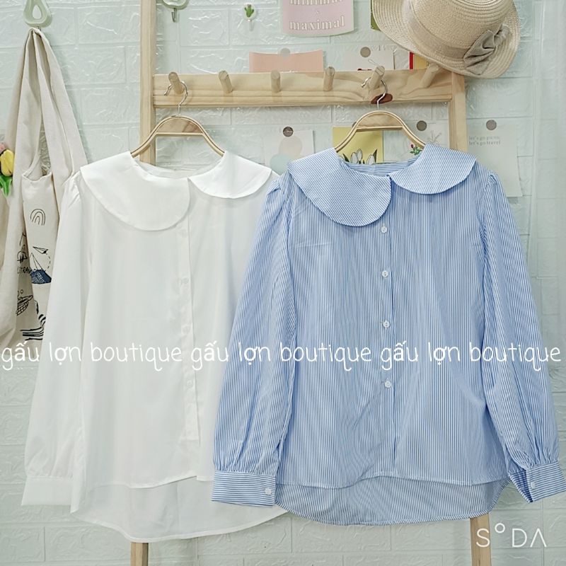 Áo sơ mi kiểu nữ cổ sen lệch phong cách hàn quốc