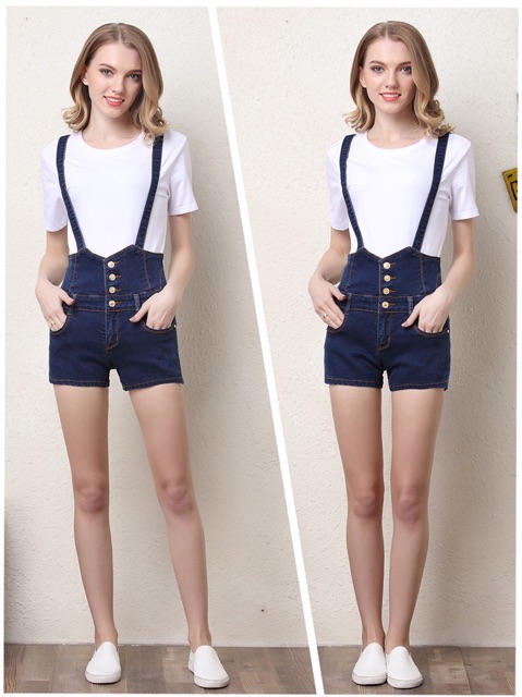 Quần short jean yếm màu xanh lưng cao size lớn 60-70kg | BigBuy360 - bigbuy360.vn