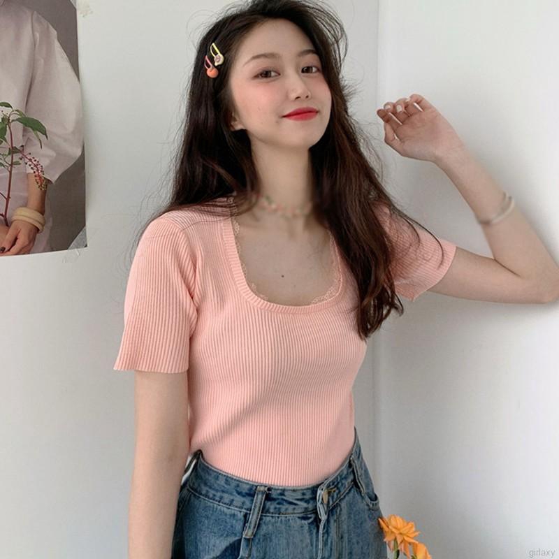 Áo Len Tay Ngắn Ôm Dáng Phong Cách Hàn Quốc Dành Cho Nữ