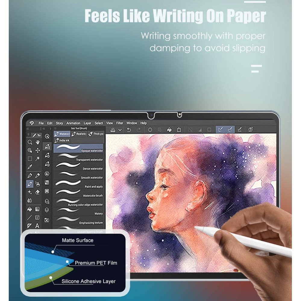 Like paper screen protector cho samsung tab matte pet anti-glare painting film write & draw and sketch paperfeel tab s7 / t870 / tab s8 / s9 tab s7 fe / s9 fe s8 ultra / s9 ultra