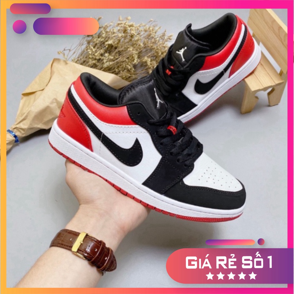Giày JD cổ thấp sneaker, giày JD 1 low đỏ đen thời trang hàng đẹp full boxbill Rẻ Nhất Shopeee