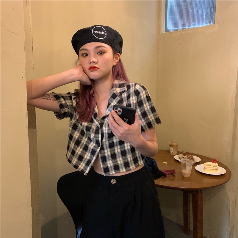 Áo Sơ Mi Croptop Tay Ngắn Phong Cách retro Mới