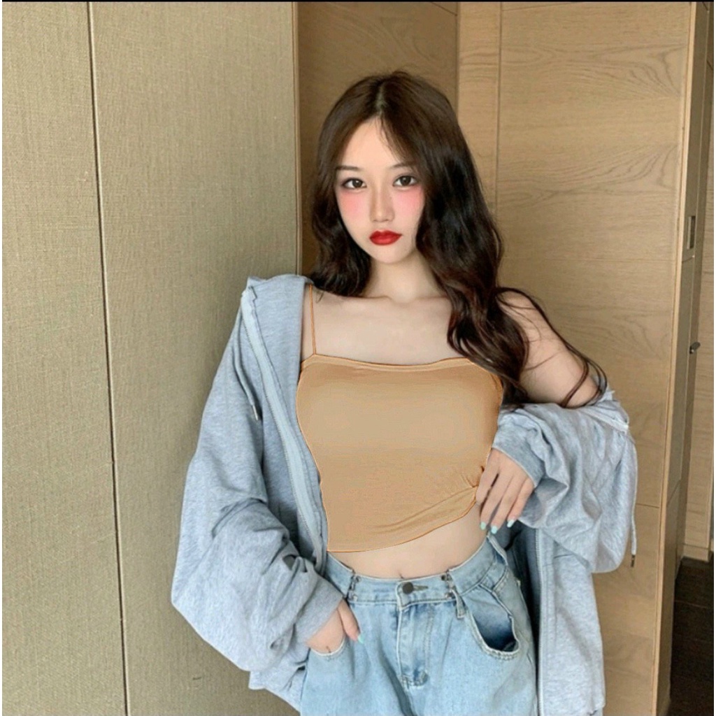 Áo Kiểu Nữ Hai Dây Bún Croptop Trơn