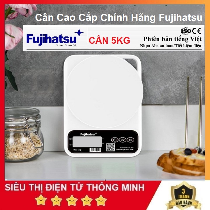 Cân Điện Tử Chính Hãng Fujihatsu, Phiên Bản Tiếng Việt - Cân Điện Tử Nhà Bếp 5Kg - Sản Xuất Tại Việt Nam - BH 12 Tháng