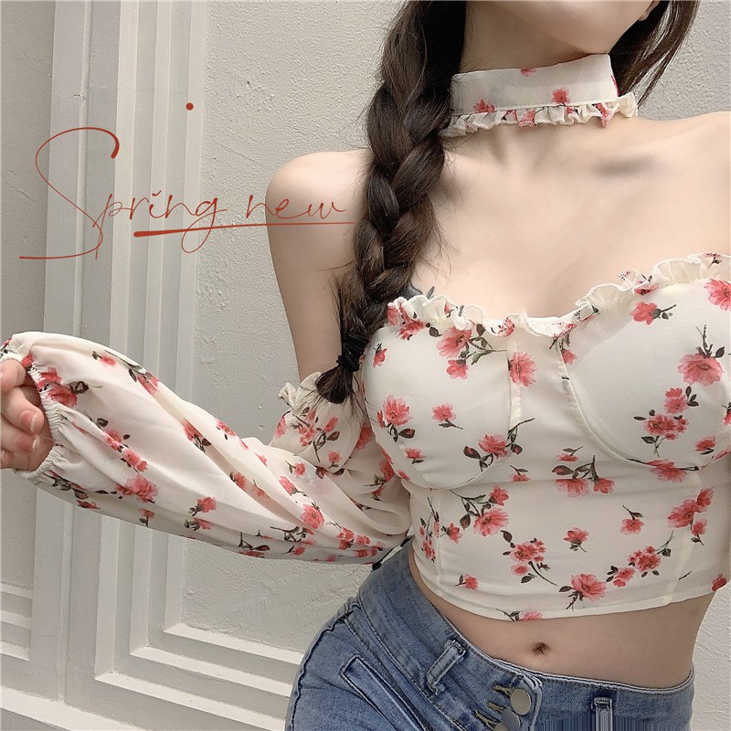 IELGY Áo Sơ Mi Nữ Tay Dài Dáng Ôm In Họa Tiết Dễ Thương