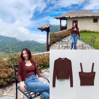 Set len áo 2 dây croptop + cardigan Zara authentic