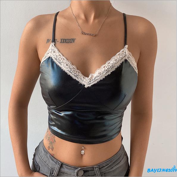 Áo Lửng Hai Dây Cổ Tim Phối Ren Quyến Rũ Dành Cho Nữ