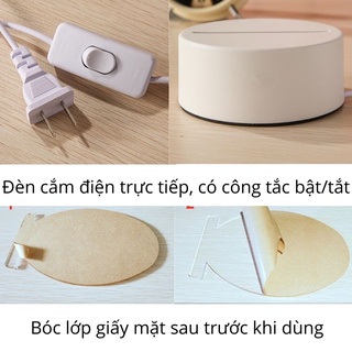 Đèn ngủ để bàn 3d trang trí dễ thương bóng led, đồ decor phòng ngủ cute 2 chế độ sáng cắm điện trực tiếp