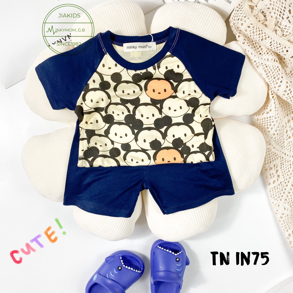 [Bé:6-19kg] Bộ Quần Áo Ngắn Tay Minky Mom Vải Thun Lạnh Thoáng Mát In Họa Tiết Face - Mã: TN-IN75